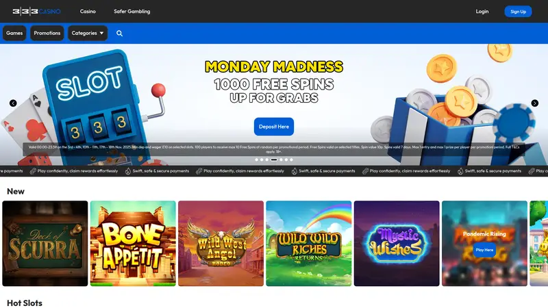 333 Casino - homepage (desktop)