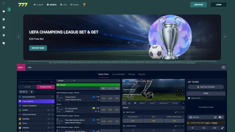 777 Bet - homepage (desktop)