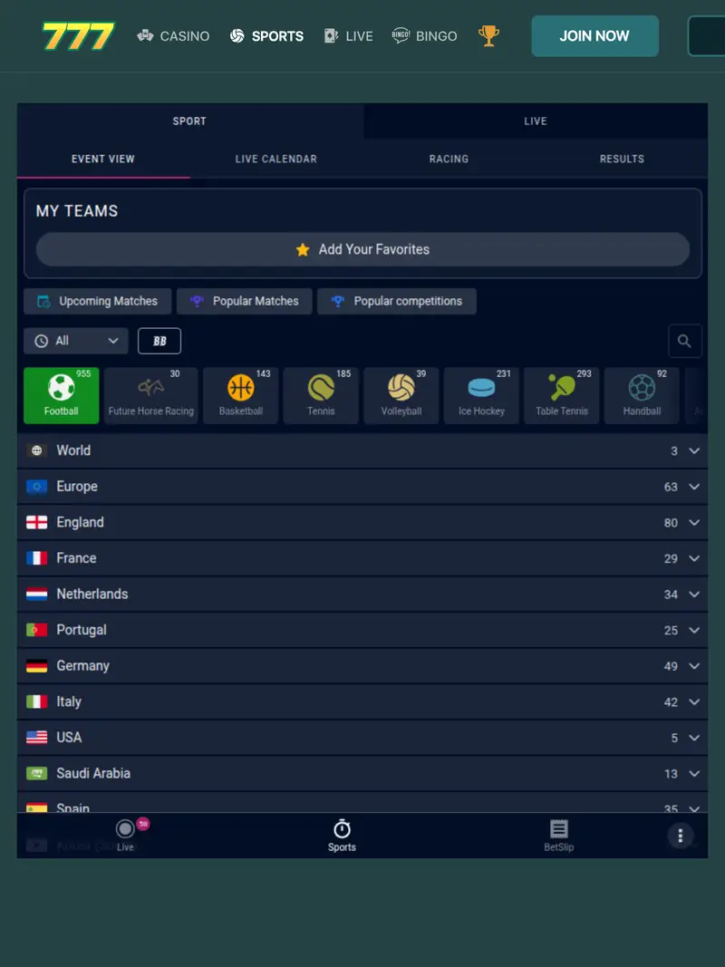 777 Bet - homepage (tablet)