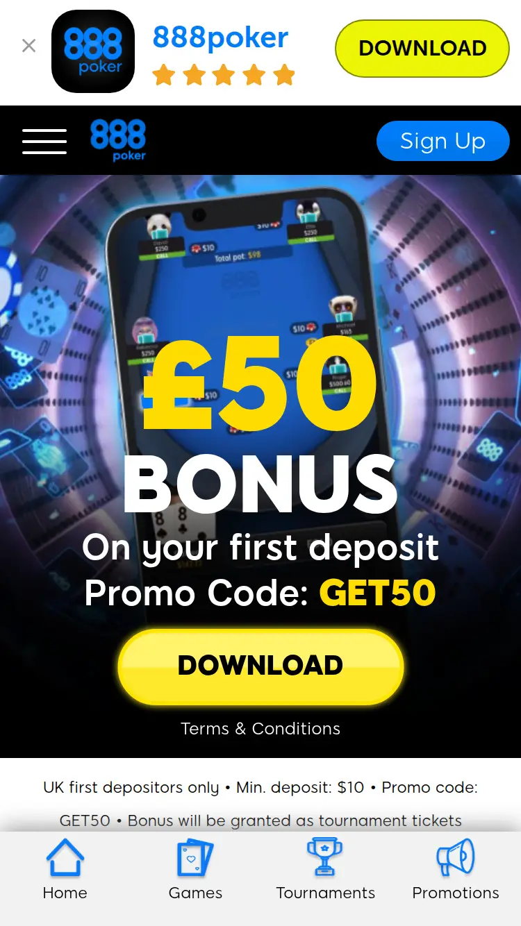 888 Poker - homepage (mobile)
