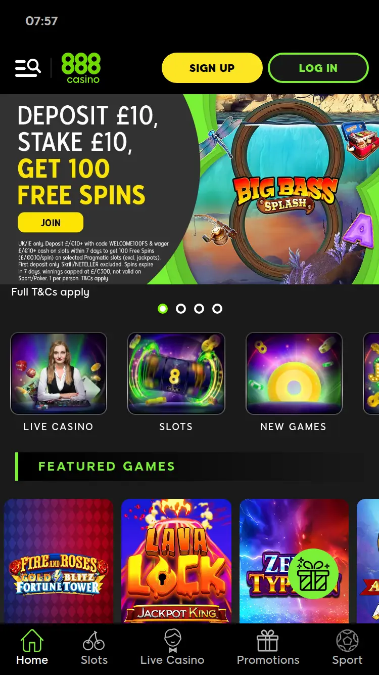 888 VIP Casino Club - homepage (mobile)