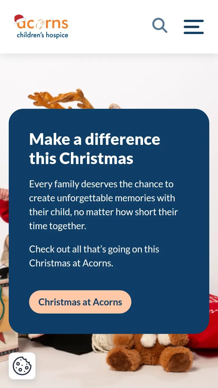Acorns Children's Hospice - homepage (mobile)