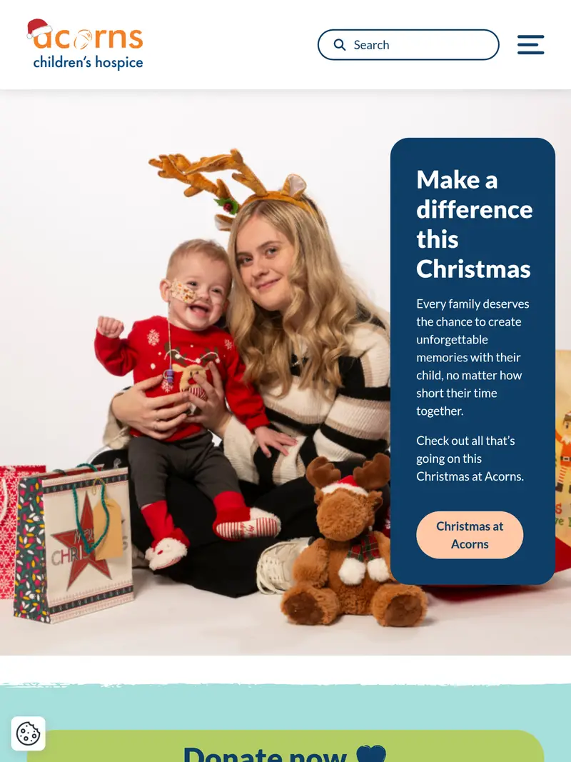 Acorns Children's Hospice - homepage (tablet)