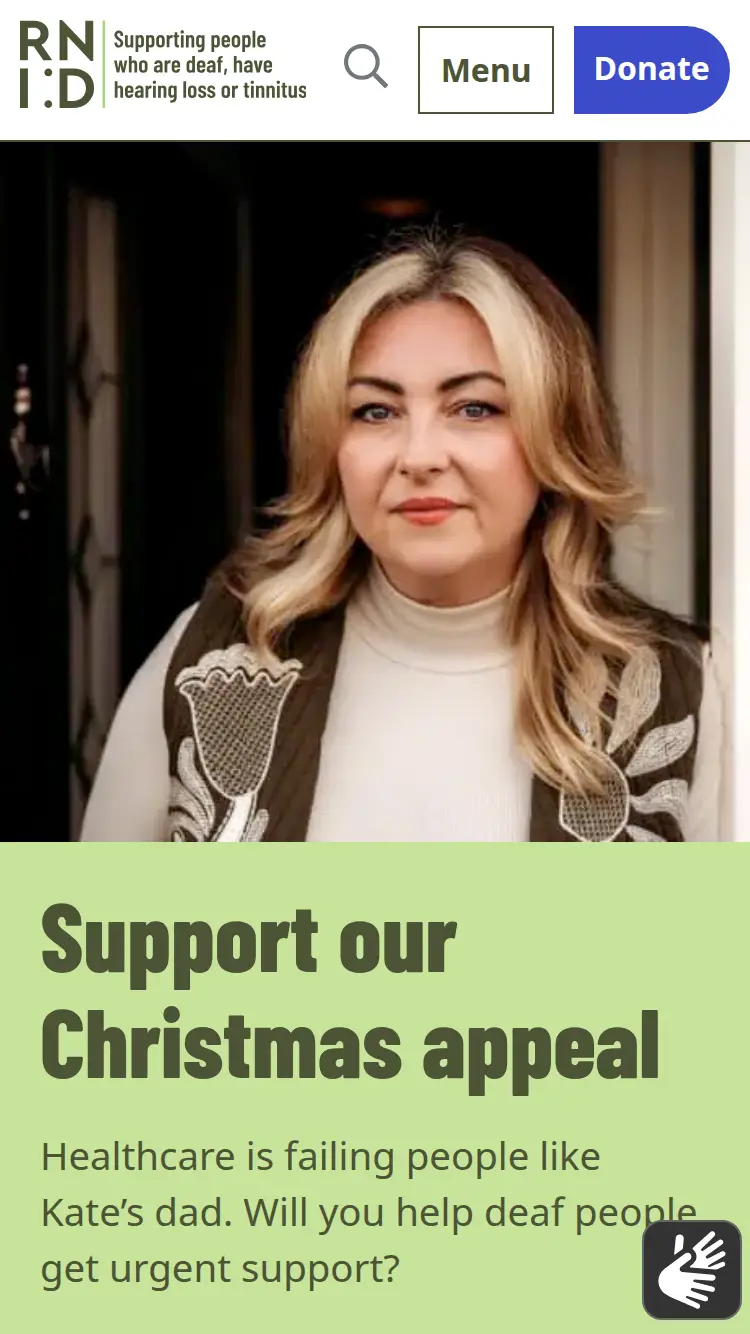 Action on Hearing Loss - homepage (mobile)