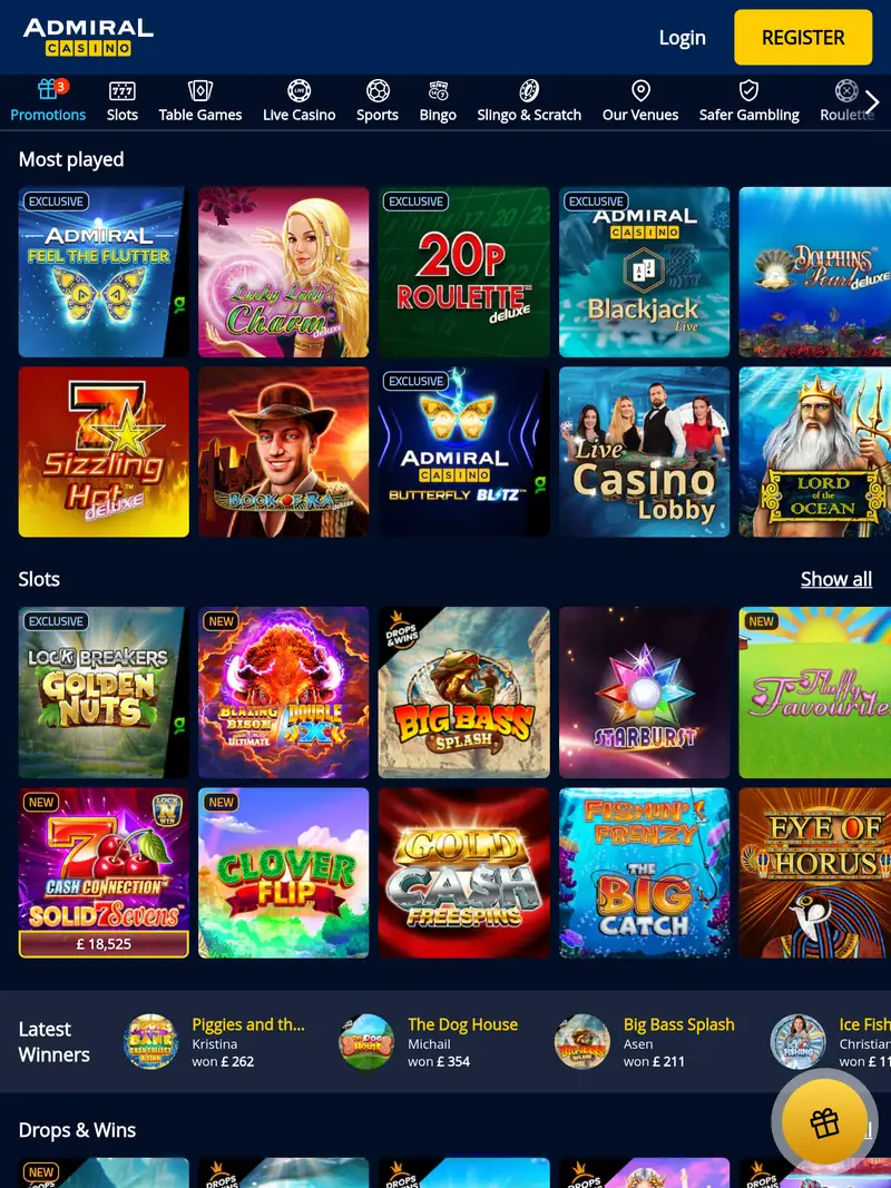Admiral Casino - homepage (tablet)