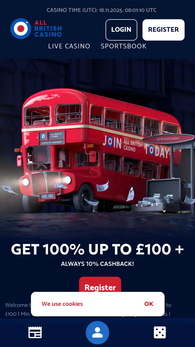 All British Casino - homepage (mobile)