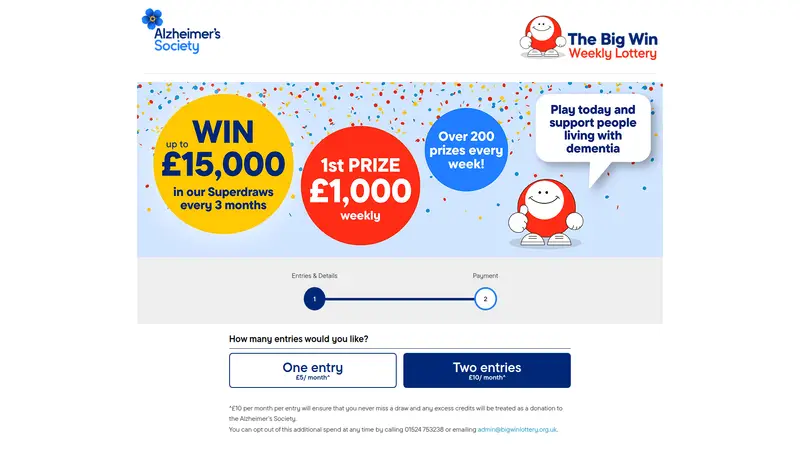 Alzheimer's Lottery - homepage (desktop)
