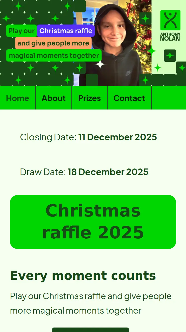 Anthony Nolan Raffle - homepage (mobile)