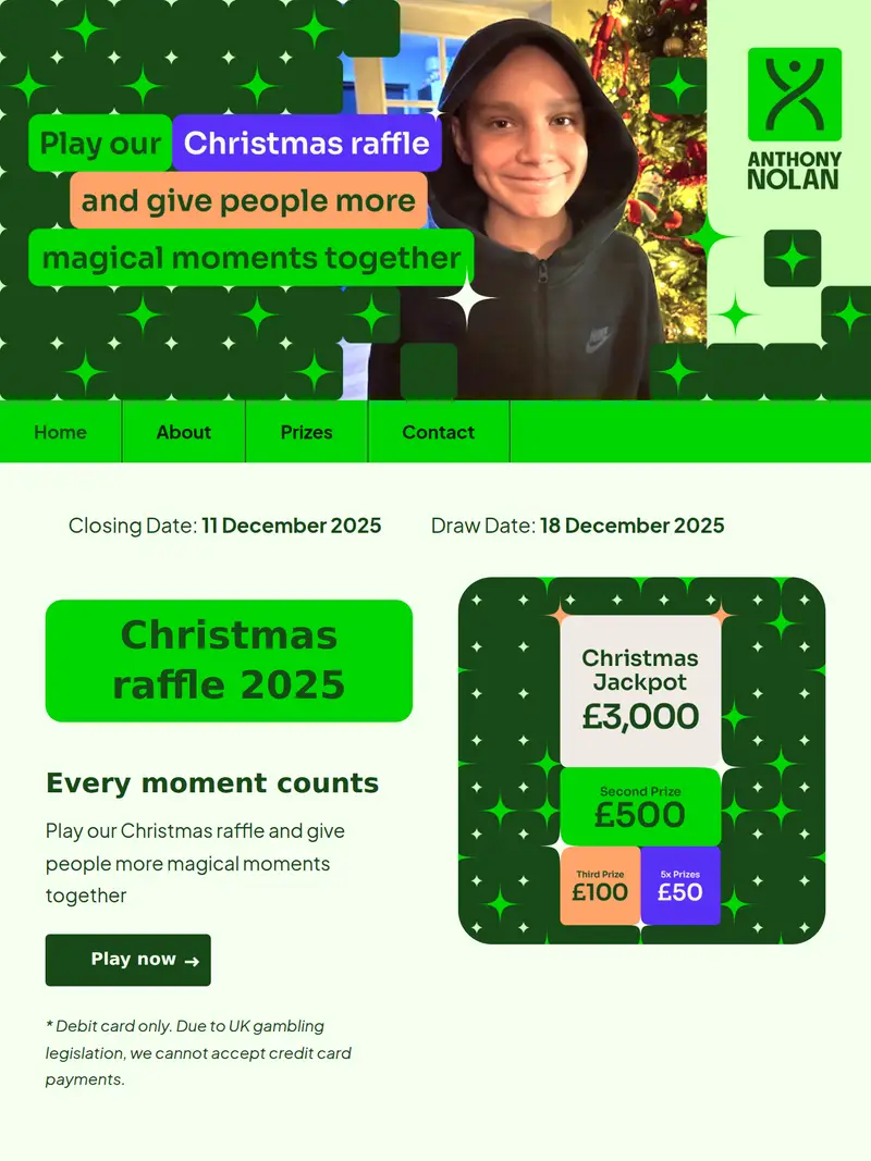 Anthony Nolan Raffle - homepage (tablet)