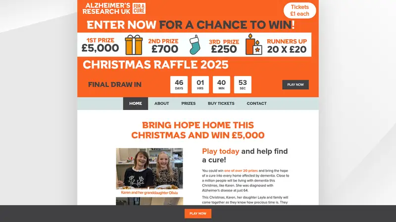 ARUK Raffle - homepage (desktop)