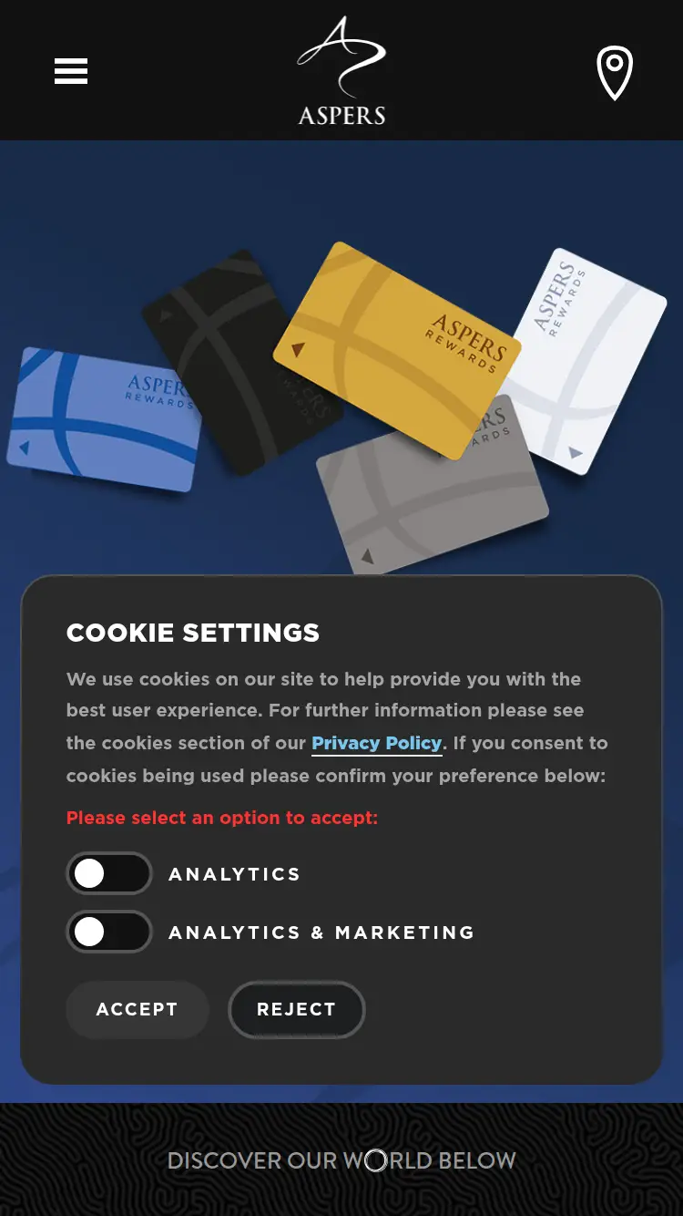 Aspers - homepage (mobile)