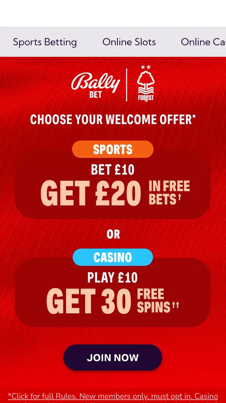 Bally Casino - homepage (mobile)