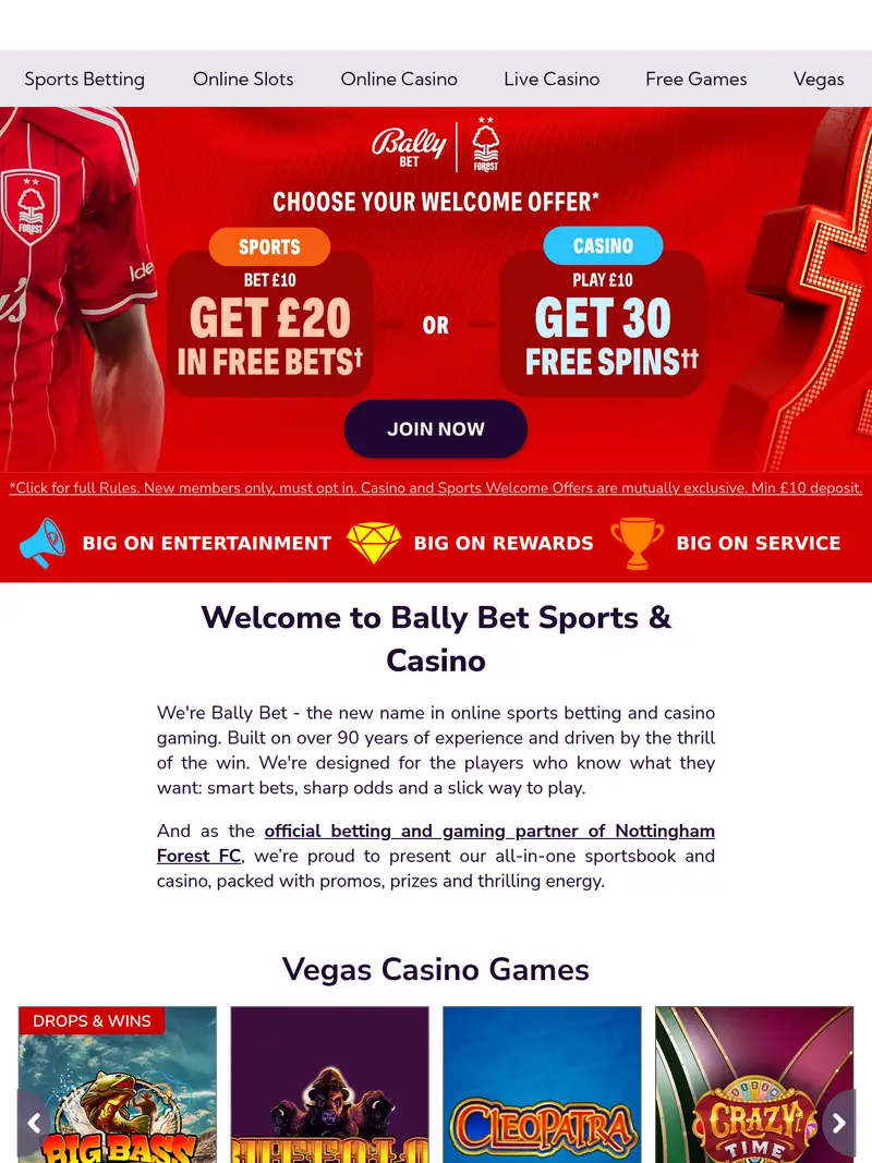 Bally Casino - homepage (tablet)
