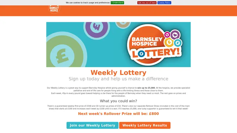 Barnsley Hospice Lottery - homepage (desktop)