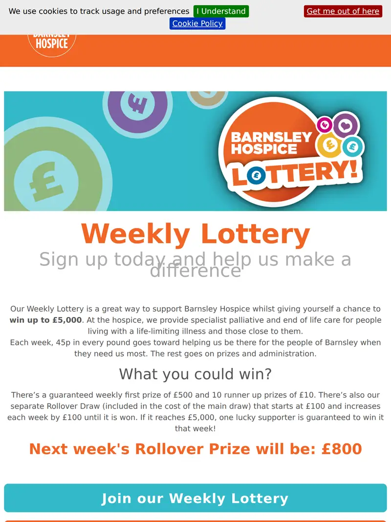 Barnsley Hospice Lottery - homepage (tablet)