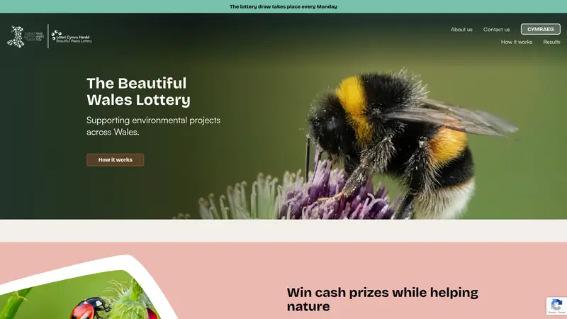 Beautiful Wales Lottery - homepage (desktop)