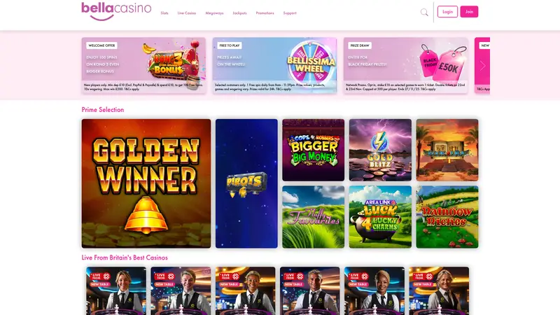 Bella Casino - homepage (desktop)