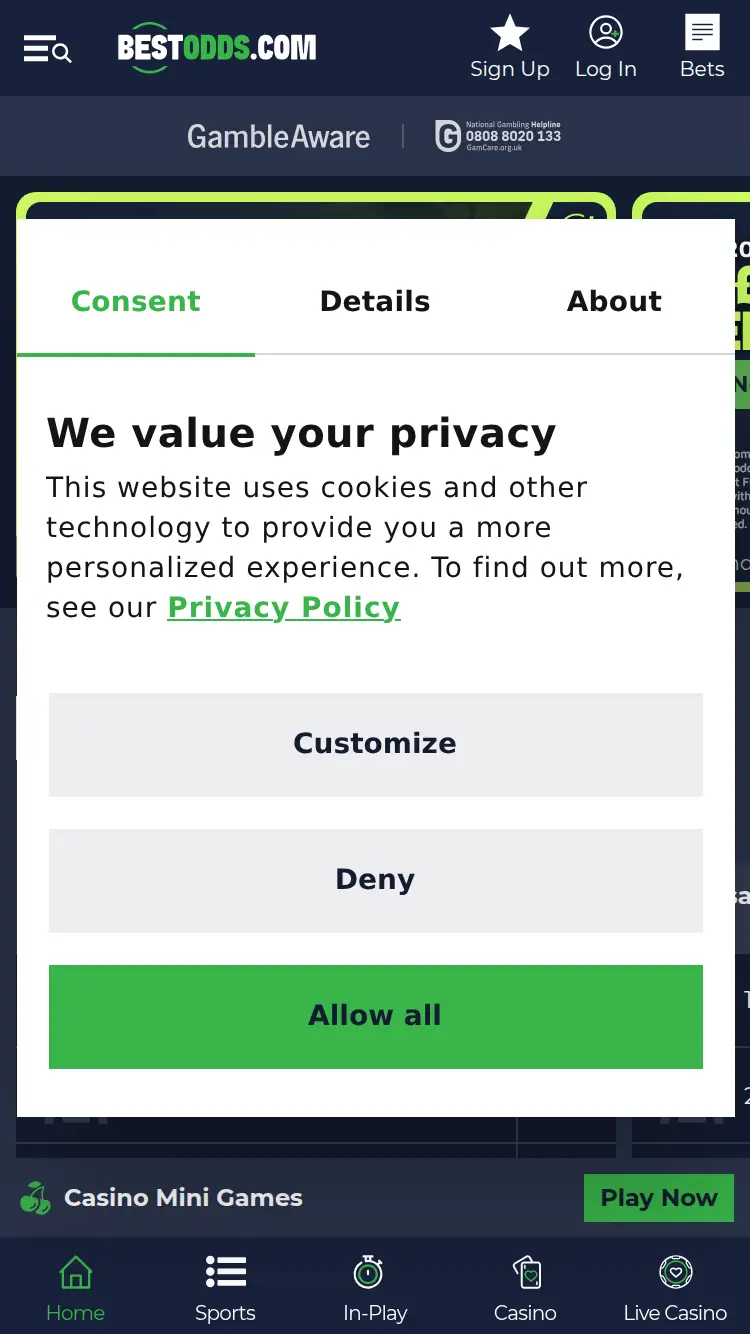 Best Odds - homepage (mobile)
