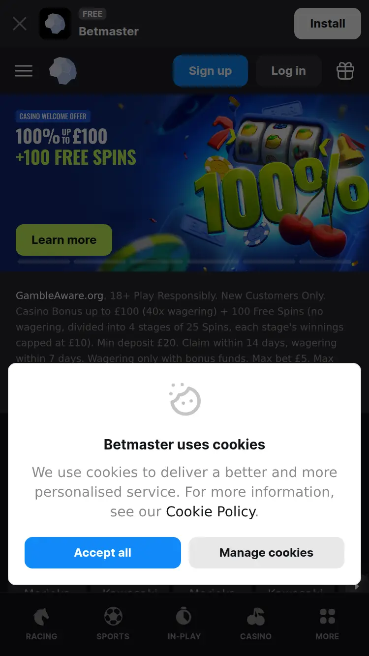 Betmaster - homepage (mobile)