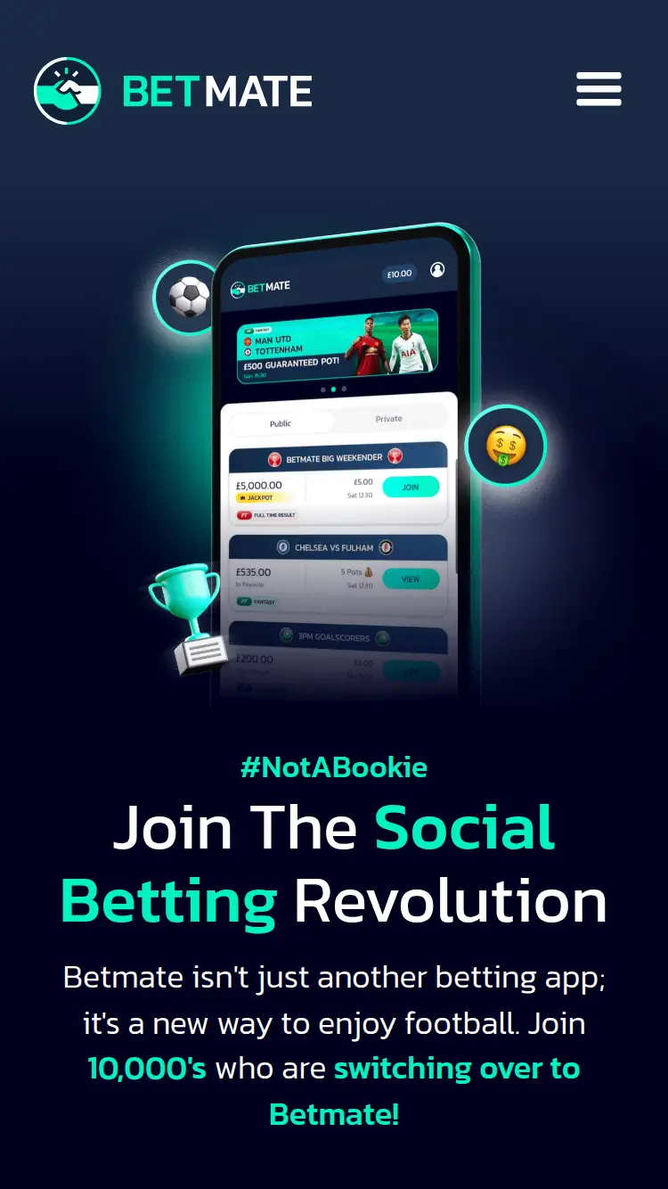 Betmate - homepage (mobile)