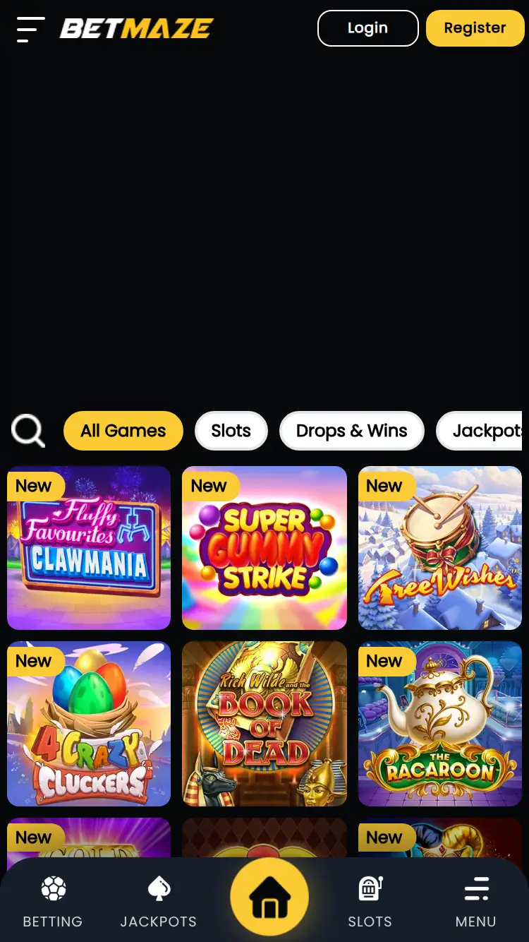 Bet Maze - homepage (mobile)