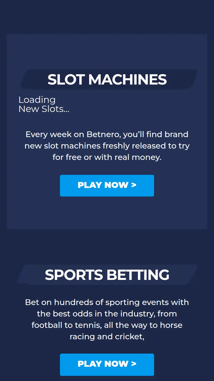 Betnero - homepage (mobile)