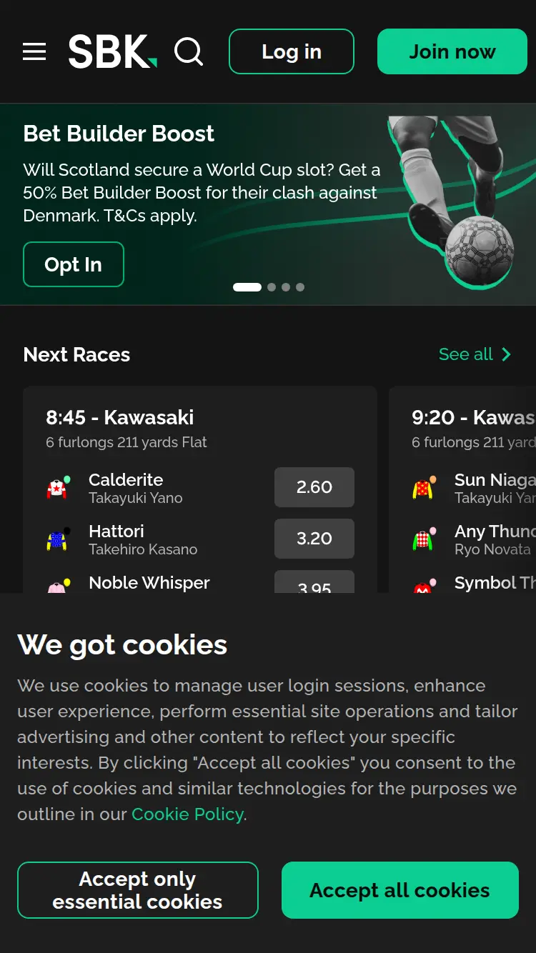 Bets BK - homepage (mobile)