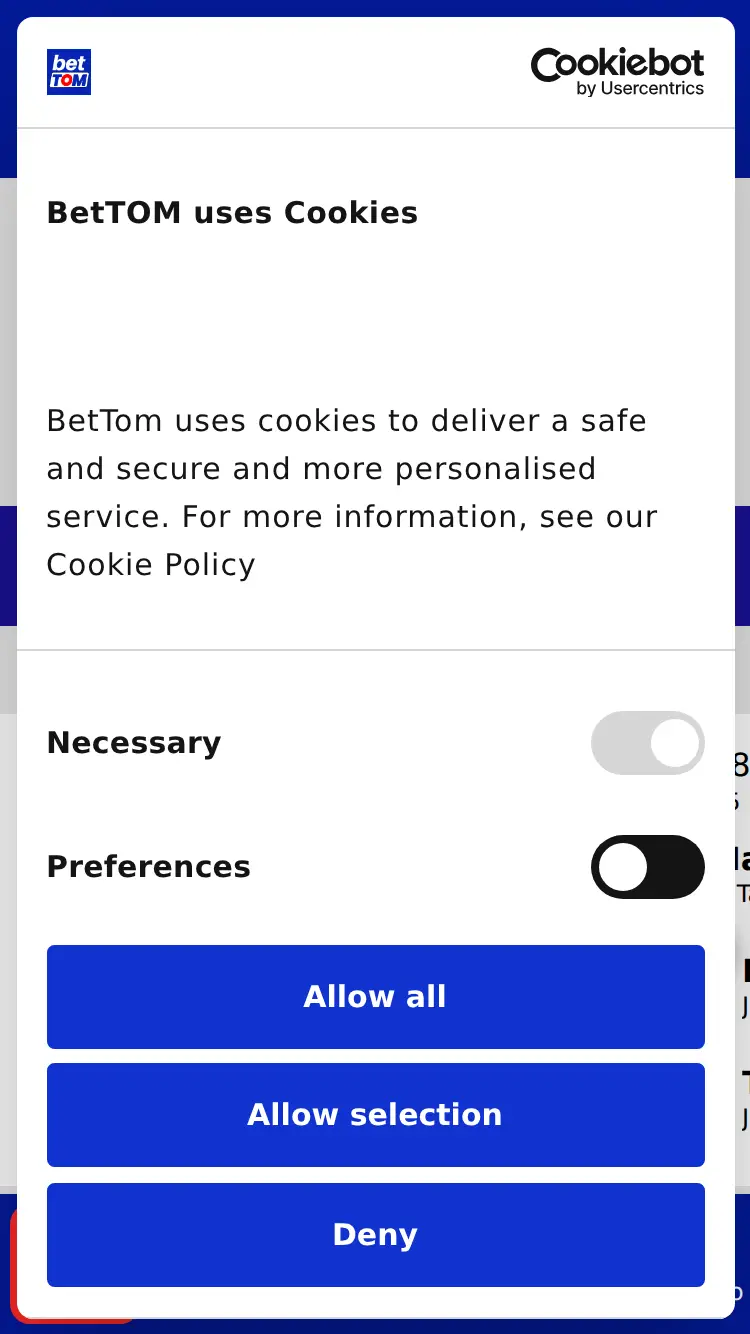 Bettom - homepage (mobile)