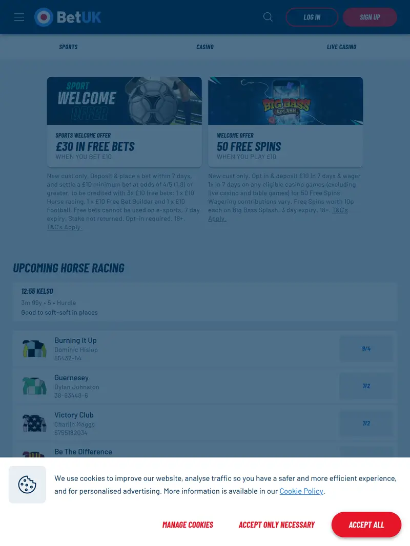 Bet UK - homepage (tablet)