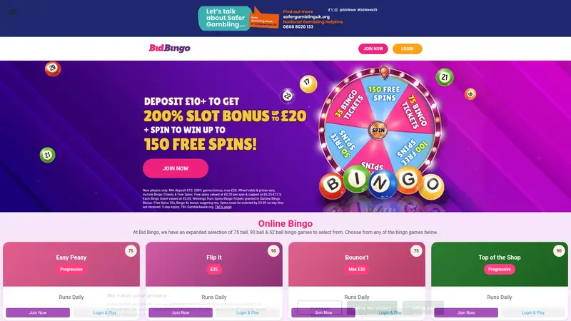 Bid Bingo - homepage (desktop)