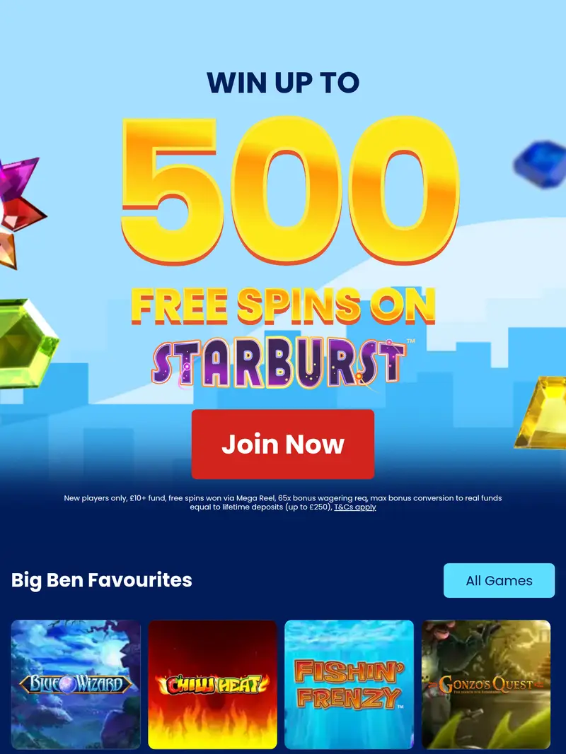 Big Ben Slots - homepage (tablet)