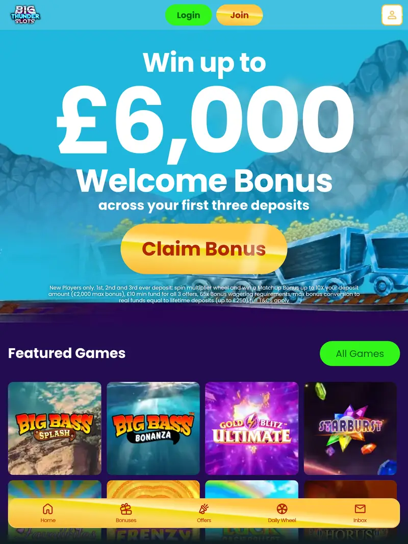 Big Thunder Slots - homepage (tablet)