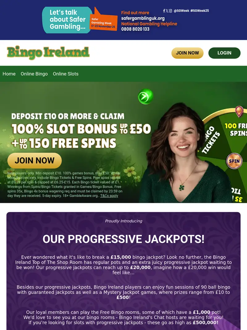 Bingo Ireland - homepage (tablet)