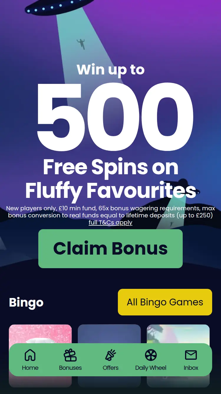 Bingo Aliens - homepage (mobile)