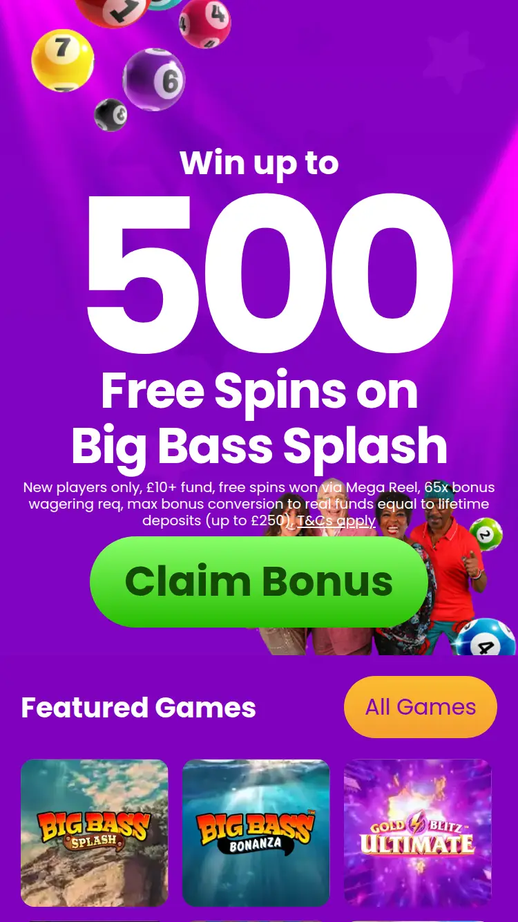 Bingo Allstars - homepage (mobile)