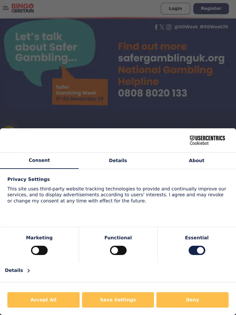 Bingo Britain - homepage (tablet)