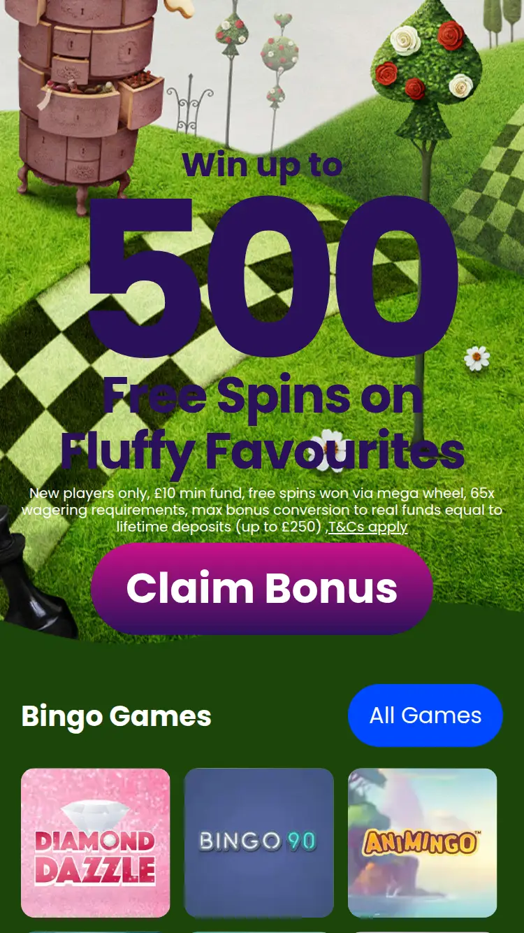 Bingo Crazy - homepage (mobile)