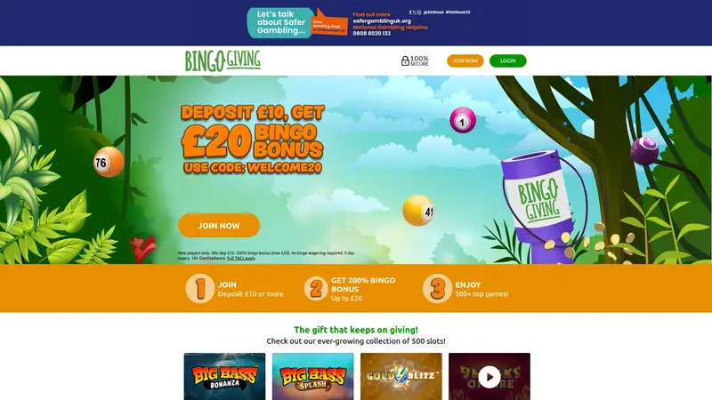 Bingo Giving - homepage (desktop)