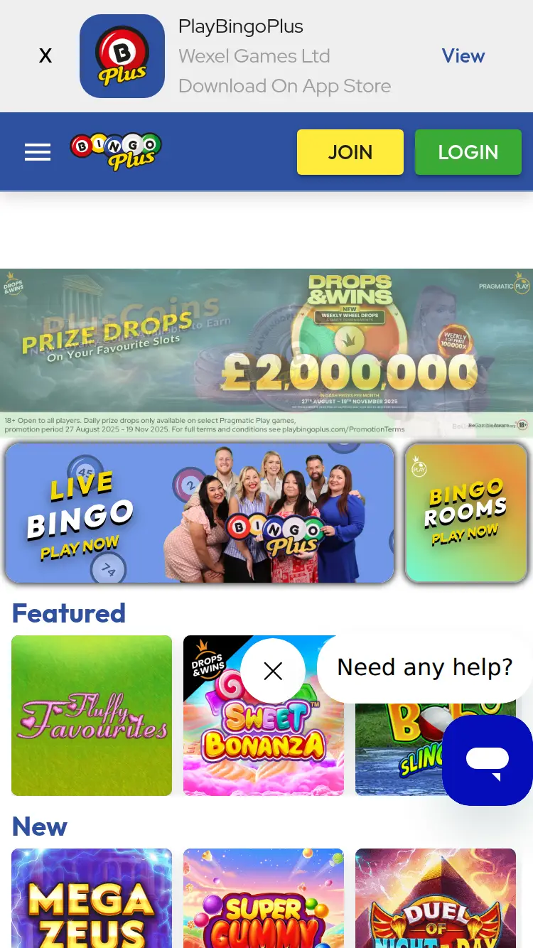 Bingos Plus - homepage (mobile)