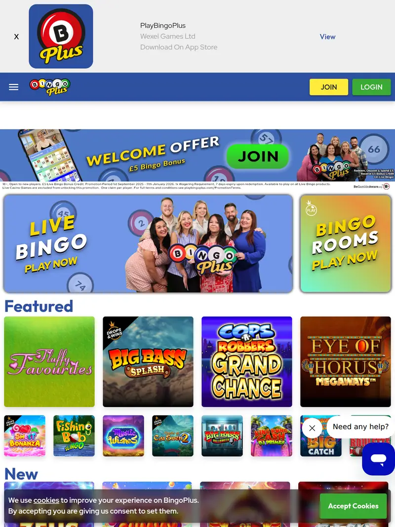 Bingos Plus - homepage (tablet)