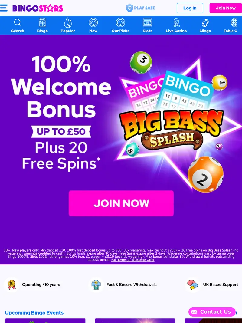 Bingo Stars - homepage (tablet)