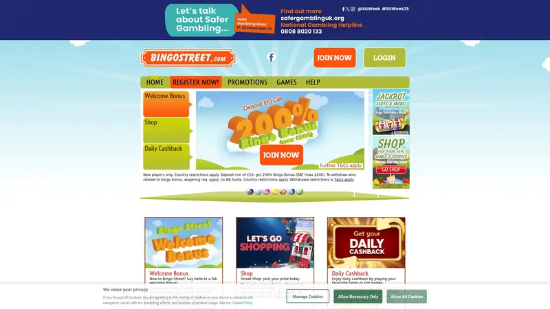 Bingo Street - homepage (desktop)