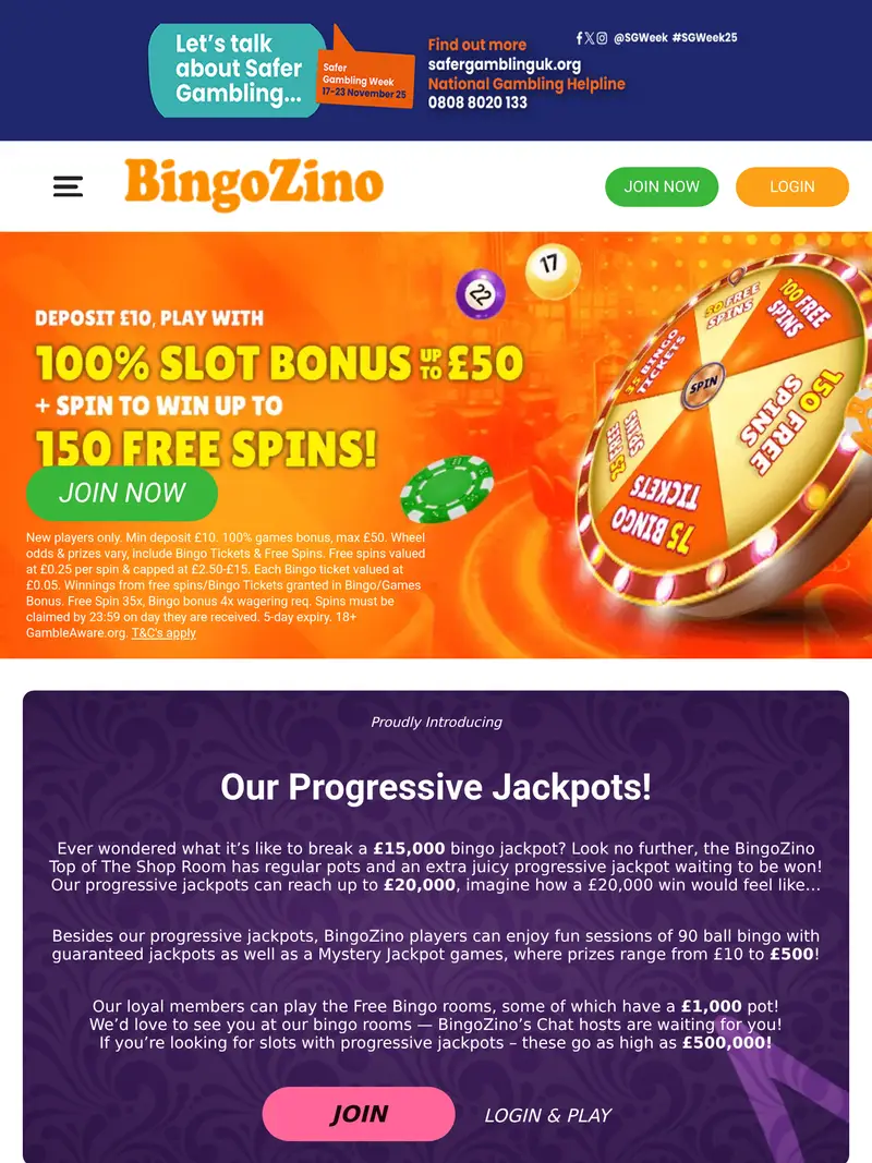 Bingo Zino - homepage (tablet)