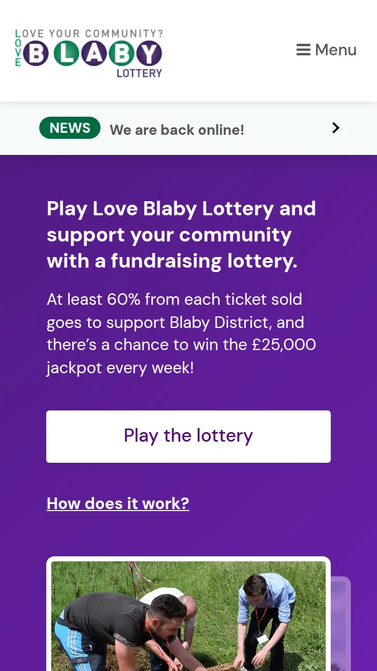 Blaby Lottery - homepage (mobile)