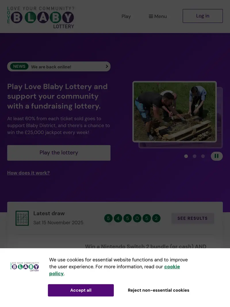 Blaby Lottery - homepage (tablet)
