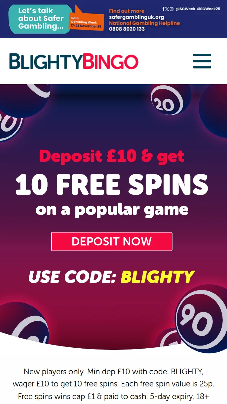 Blighty Bingo - homepage (mobile)