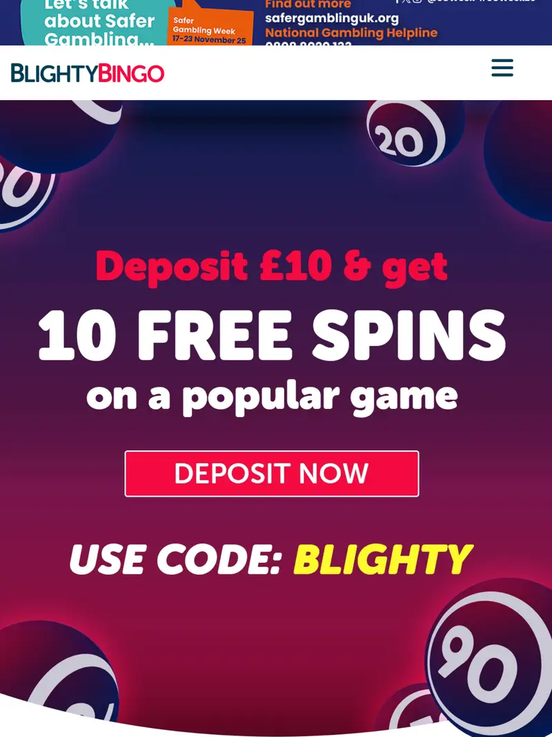 Blighty Bingo - homepage (tablet)