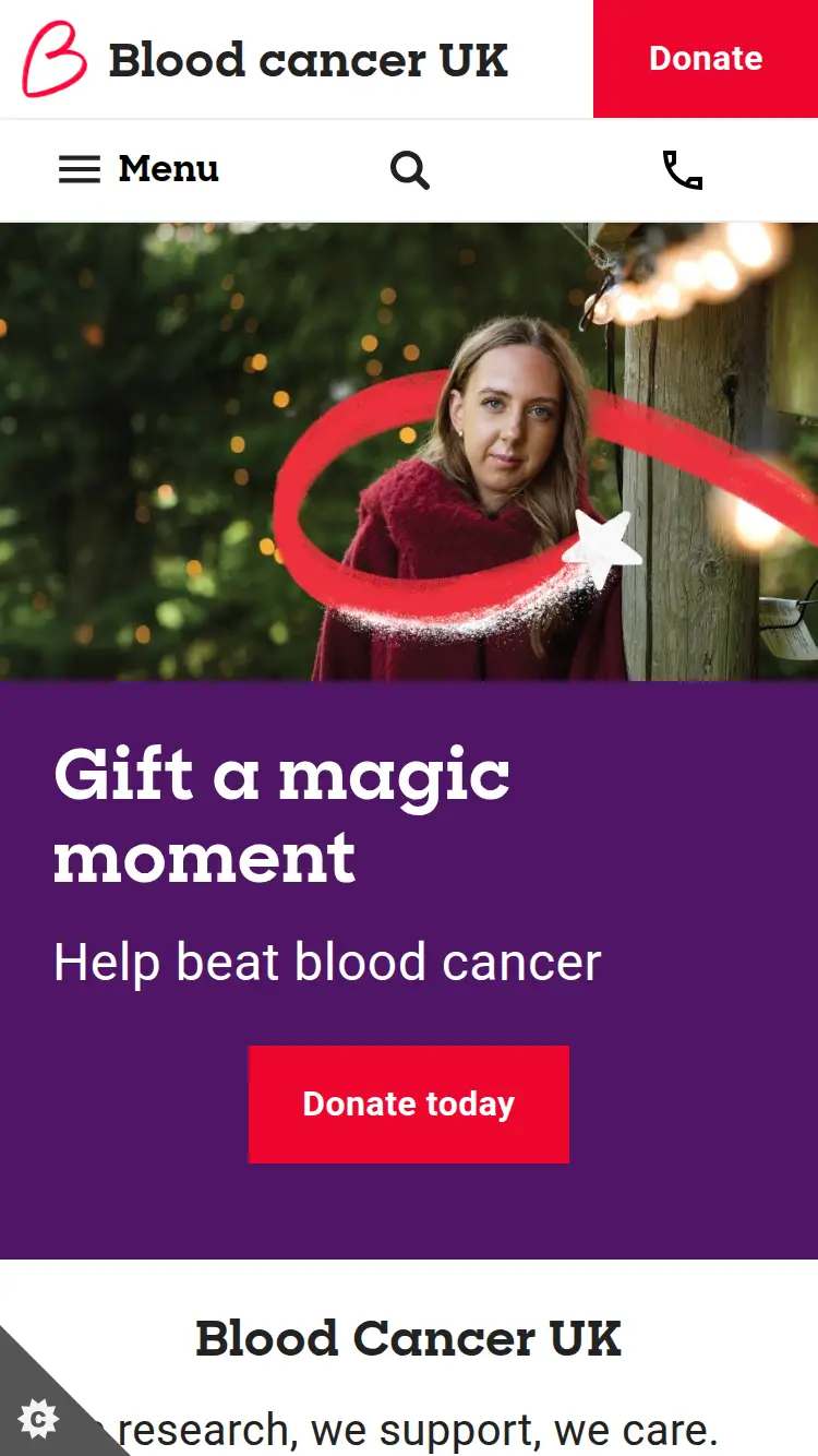 Blood Cancer UK - homepage (mobile)