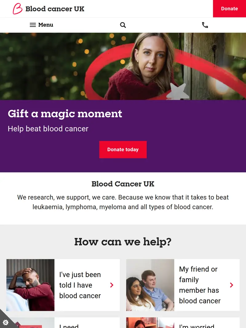 Blood Cancer UK - homepage (tablet)