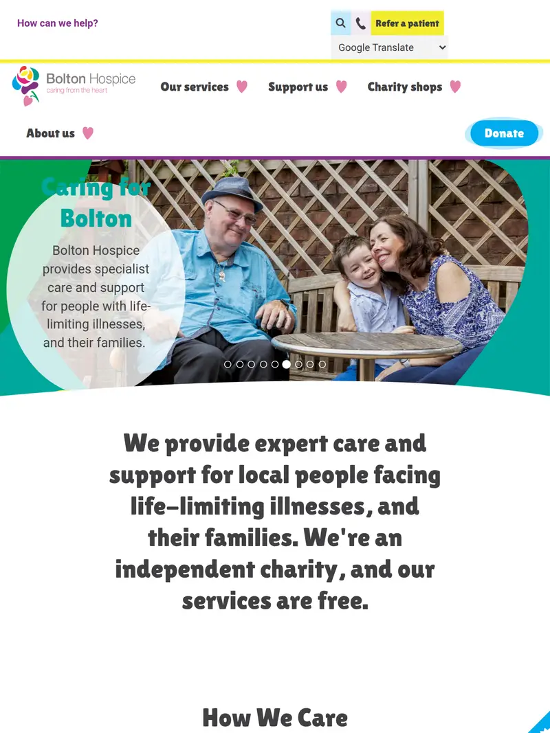 Bolton Hospice - homepage (tablet)
